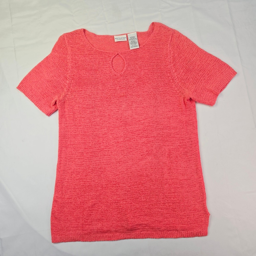 White Stag Keyhole Knit Top Women's Size 16W Pink Short Sleeve Textured WS615538